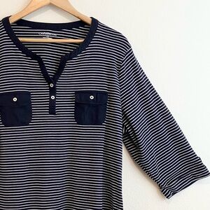 Croft & Barrow | Navy & White Striped 3/4 Sleeve Shirt